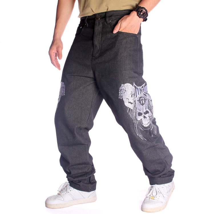 HIPHOP Street dance jeans tide men embroidery skull Street motorcycle jeans Hip Hop Skateboard Men's Jeans Definitely disco dance pants