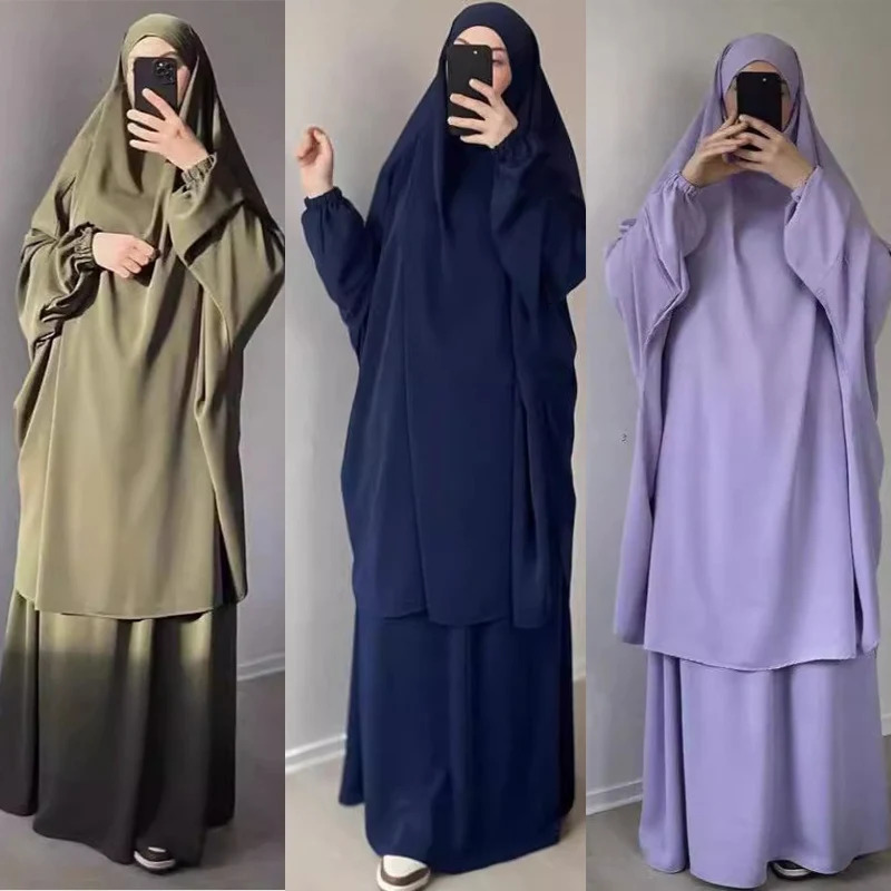 Abaya Muslim Womens Middle East plus Dubai Two Piece Set Full Coverage Robe Dress MU101 250326