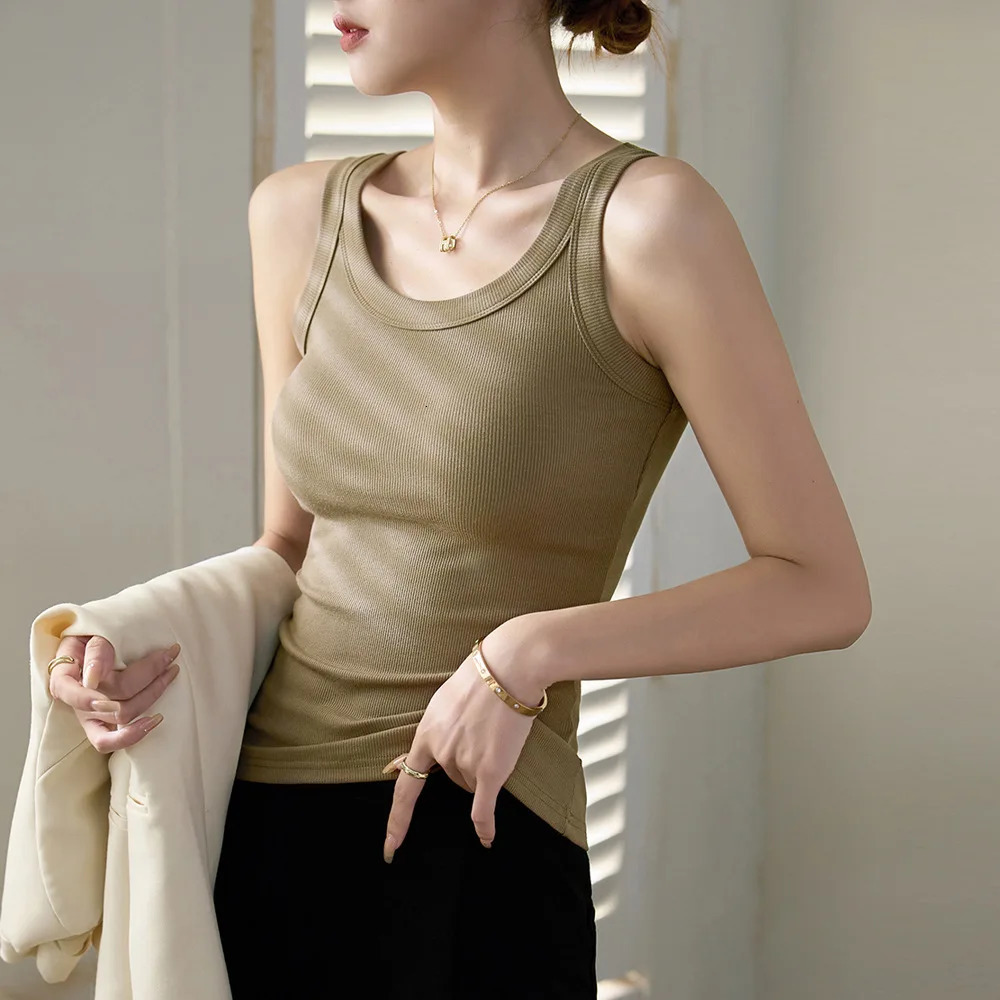 Womens sleeveless summer top womens Cotton casual plus tank ONECK solid clothing 250326