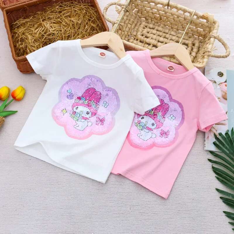 Ddmyshoesvip Girl Short Sleeve T Shirt Hello Kitty Girls Cotton Material T Shirt Multi Colored Cartoon Pattern Top