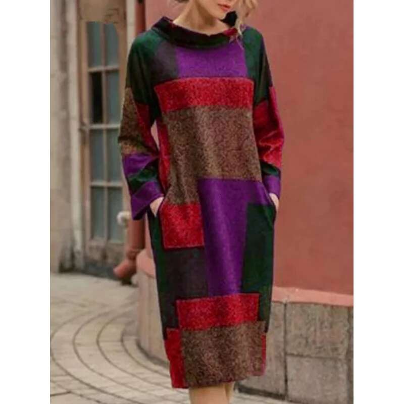 Dongdumaoyi Herfst Best Verkopende Plus Size Vrouwen Trui Vintage Gedrukt Losse Halflange Dames Jurk A