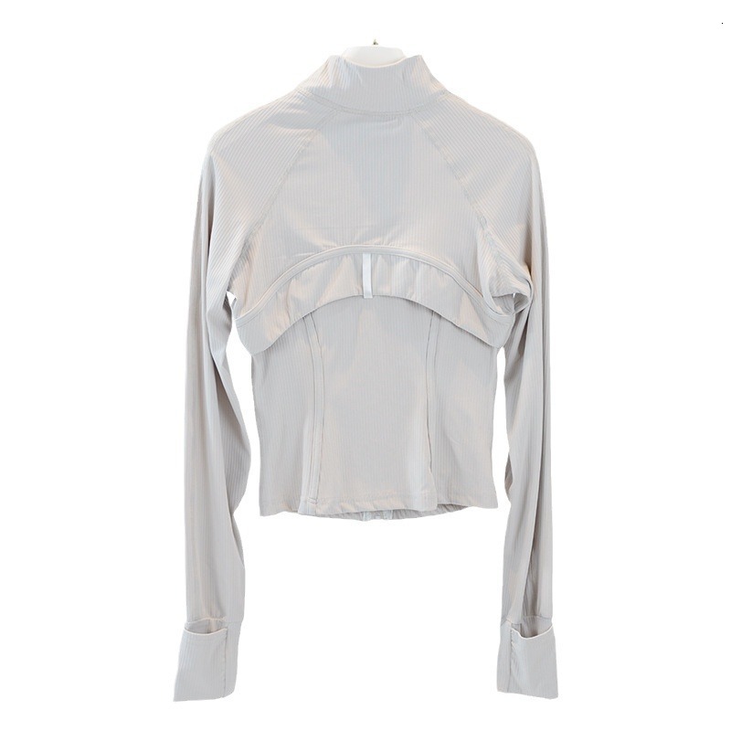 Yoga Clothes Women Sports Ribbed Jacket Stand Up Collar Breathable Nylon High Elasticity Tight Fitting Jogging Slim Fit And Anti Roll