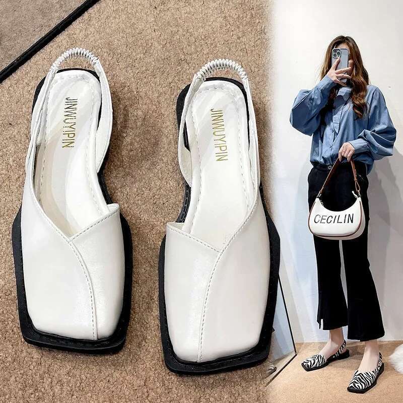 Closed Toe Sandals Fashion Womens Shoes Suit Female Beige Med Block Low heel Shallow Mouth Black Summer Sandalias