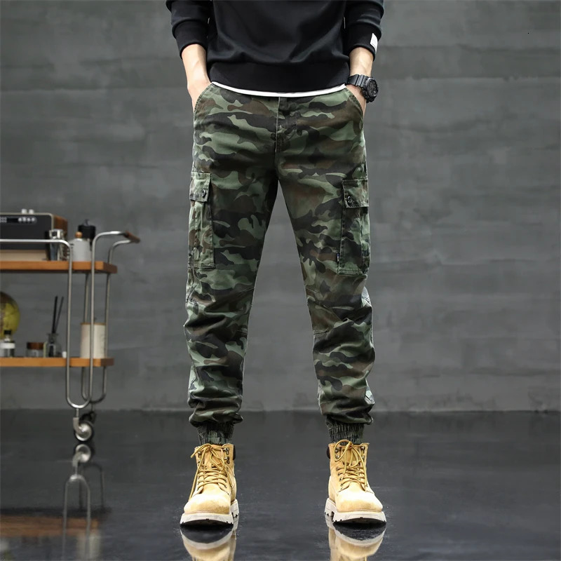 Korean style street clothing products mens ultrathin pants suitable for cotton stretch jogging red camouflage casual fashion trend 250327