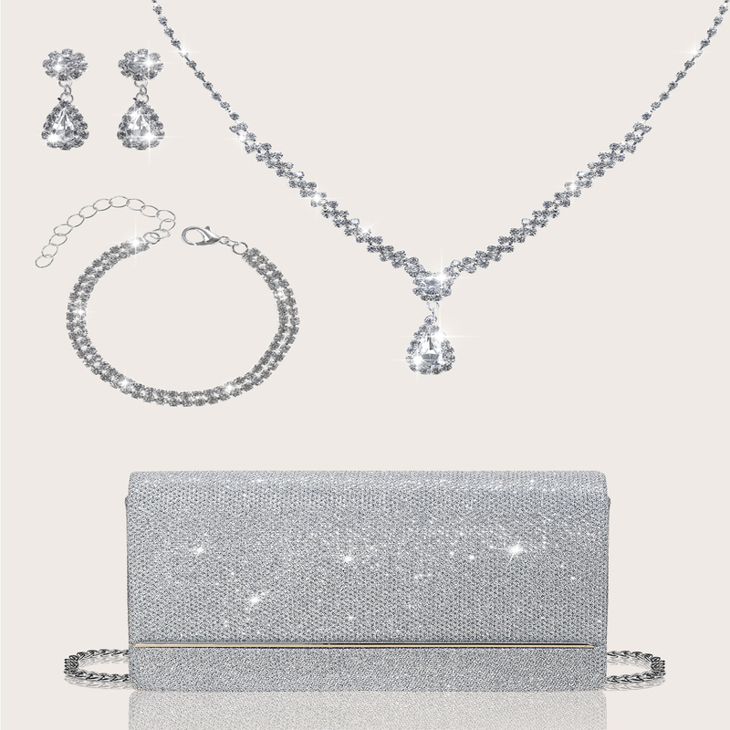 Elegant and lightweight business casual clam shell womens evening bag sparkling simple solid color party clutch paired with exquisite pendant neckl 25