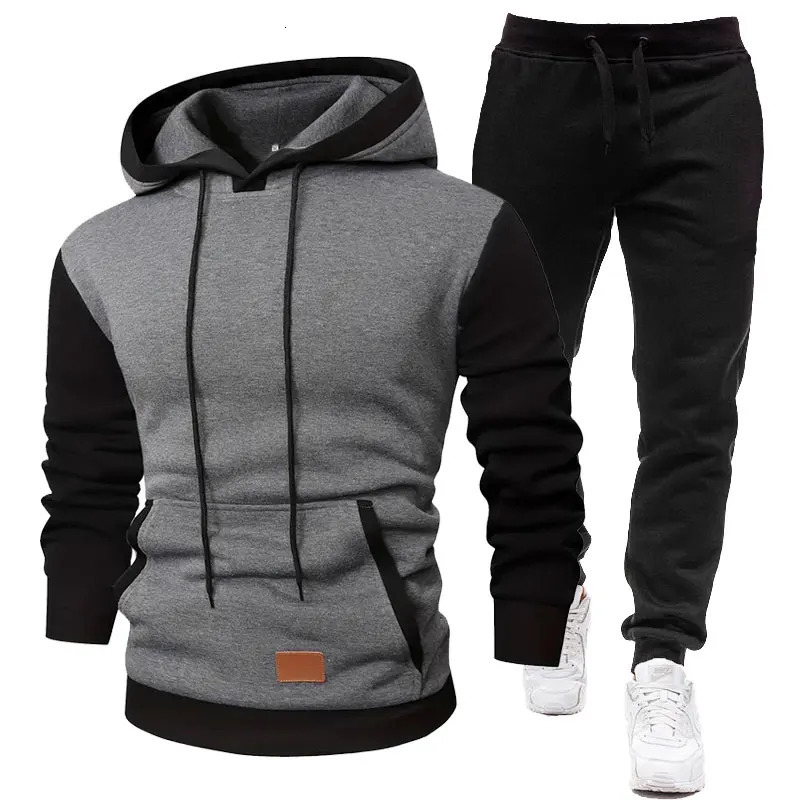 SpringSummer Mens Sportswear Wool Lined Hooded SweatshirtSweatpants 2 sets Leather Label ed Wear 250327