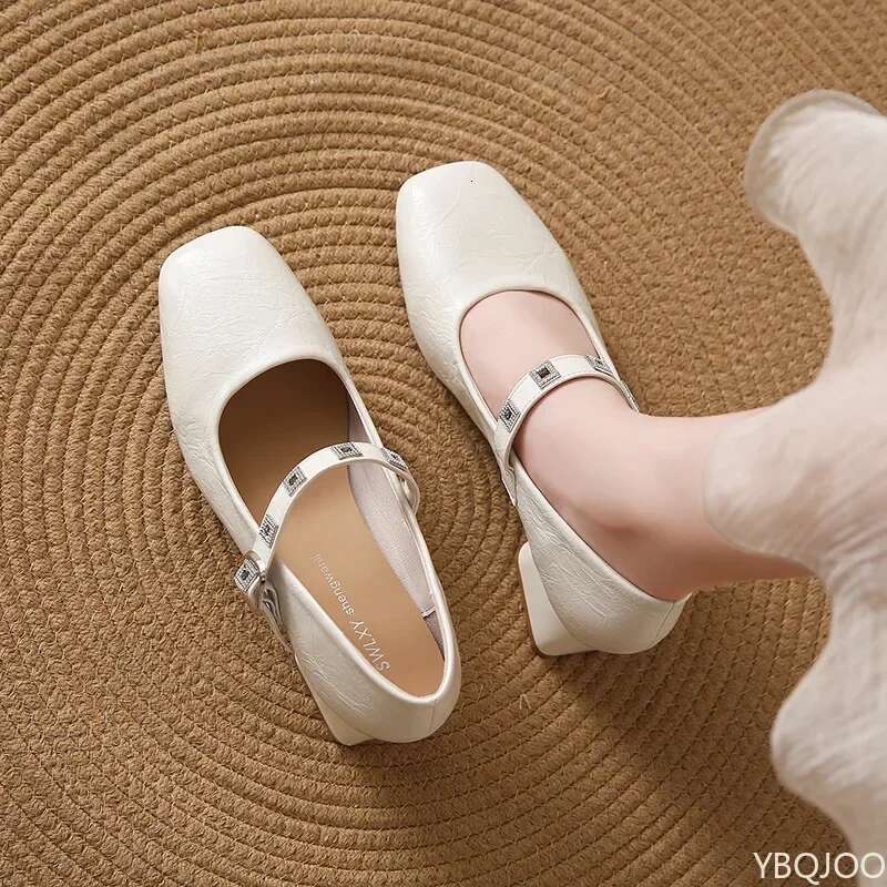 Chunky Heeled Mary Janes Fashion Buckle Platform Pumps Woman Slip on Thick Heel Pu Leather Single Shoes