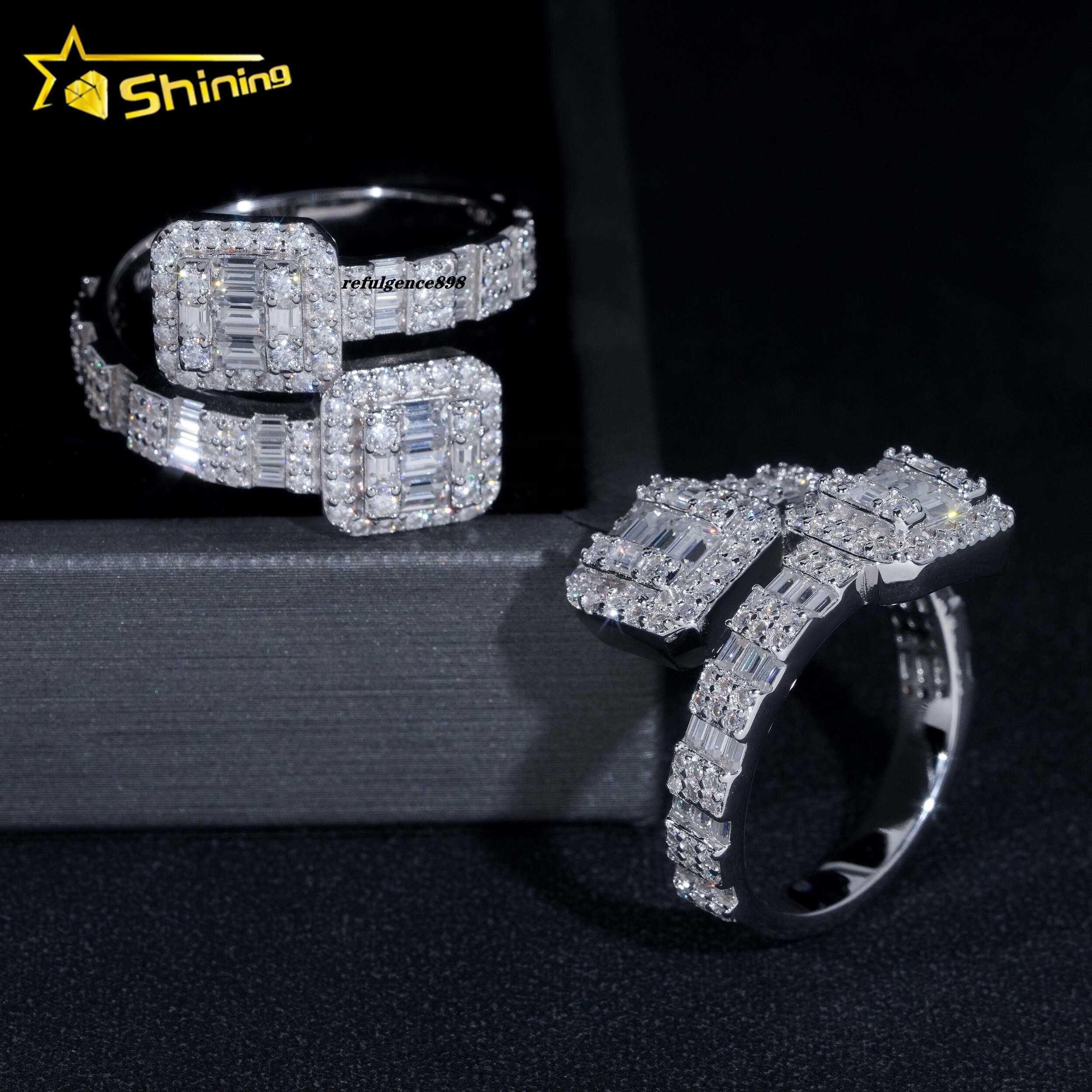 Stocks Wholesale Gold Plated Men Style Classic 925 Silver Ring Hip Hop Jewelry Style Baguette VVS Diamond Moissanite Mens Ring