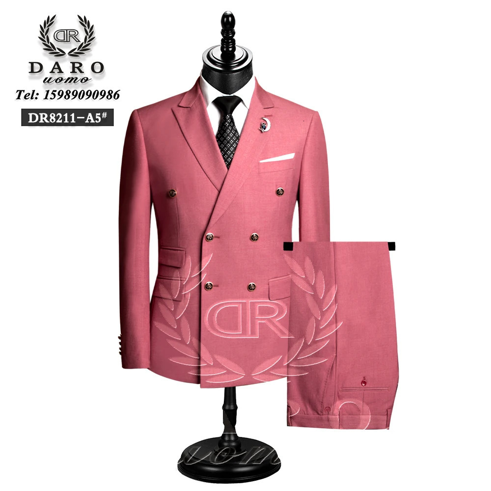 DAROuomo Mens Ultra Thin Fit Formal Business Work Clothes 2PCS Set JacketPants DR8211 250326