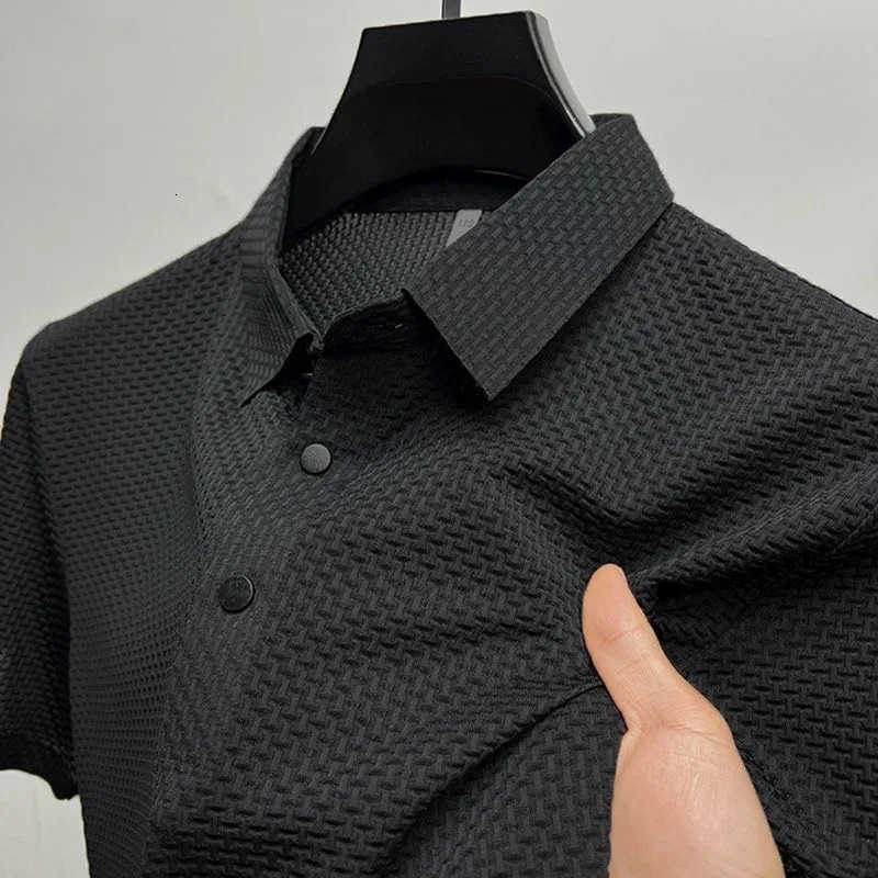 Fashionable highend mens short sleeved highquality ice silk polo shirt comfortable and breathable summer casual Tshirt 250327