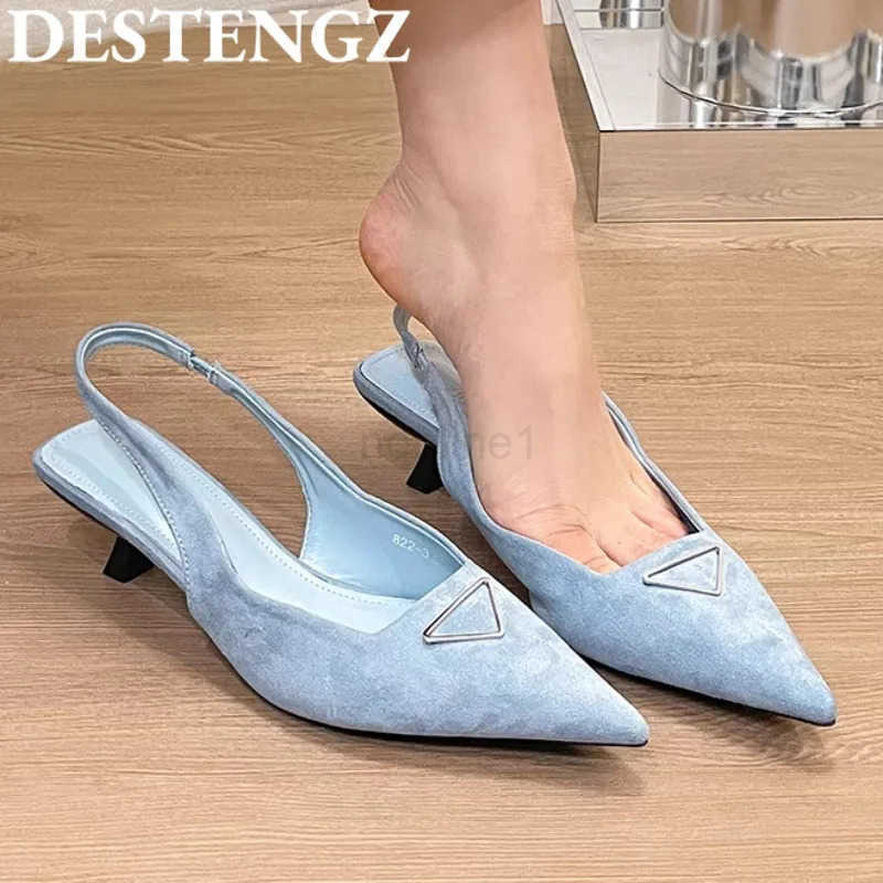 Pointed Toe Heeled Sandals Wen High H Shoes Sexy Slingback Summer 2025 Fi Dress Suede Shallow Elegant Pumps Mujer Z250327