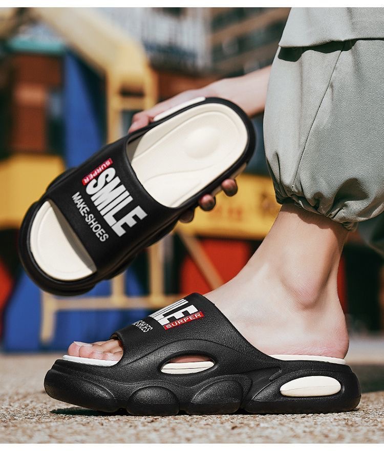 Free Shipping Men Thick Sole Summer Beach Slides Bathroom Anti Slip Slipper Soft Sandals Simplicity Ultra Light Letter Shoes Men Slippers