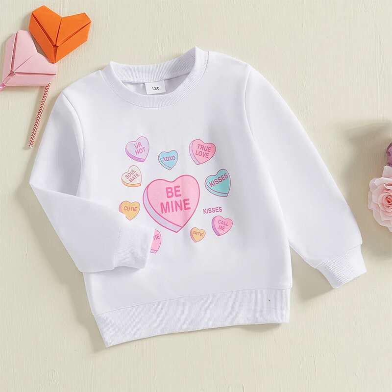 Ddmyshoesvip Cute Girls Valentine S Day Heart Print Sweatshirt With Long Sleeves And Loose Fit Round Neck Pullover