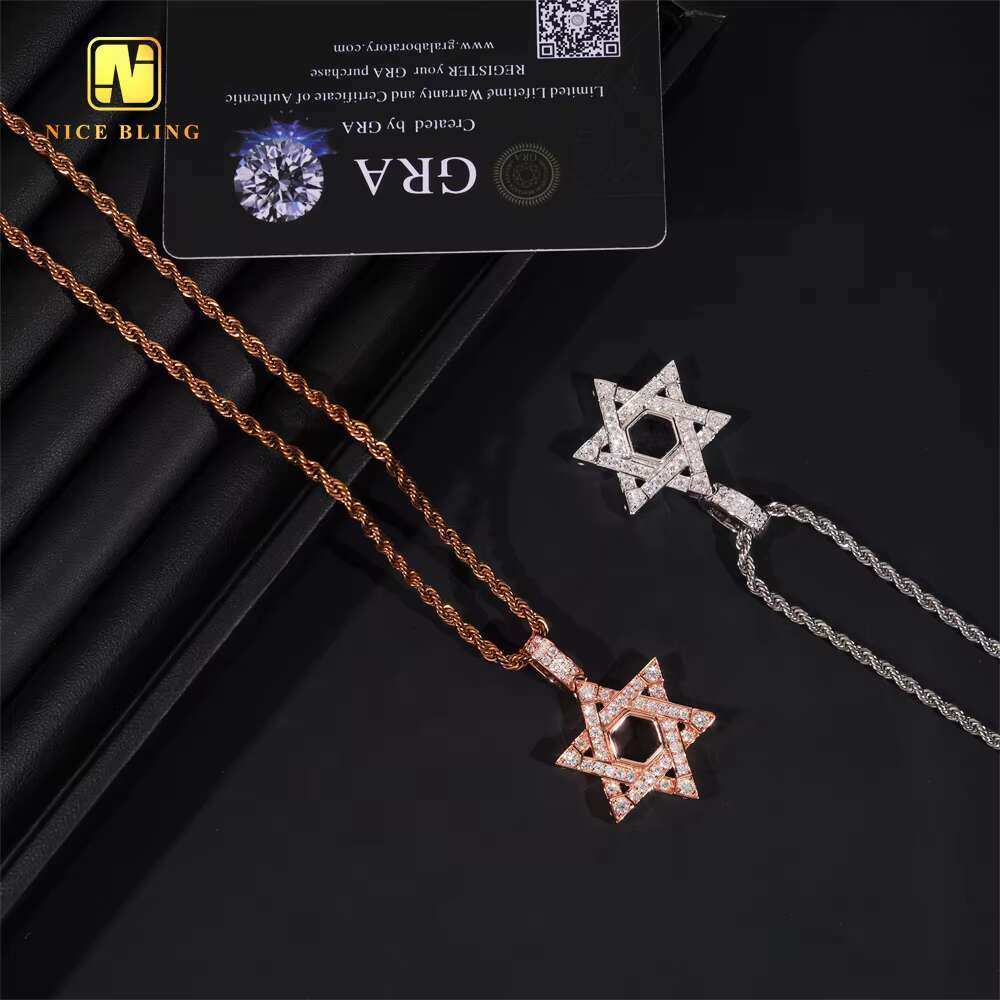 GRA Certificate Pentagram Pendant Custom Iced Out Hip Hop Moissanite Jewelry 925 Silver VVS Moissanite Diamond Charm Pendant