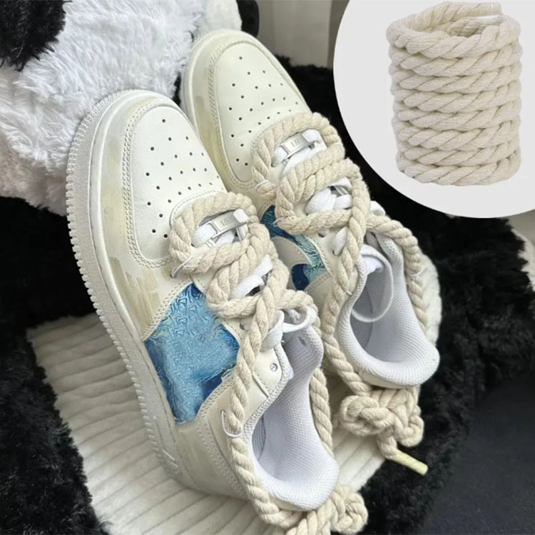 8mm Cotton Linen Twist Weave Shoelaces solid Color Rope Shoes Laces Men Women Trendy Personality kpop Sport Casual Shoestring