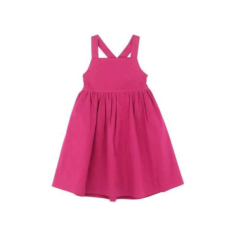 Girl lifting summer new childrens Korean solid color thin pure cotton childrens clothing simple casual childrens dress W250326