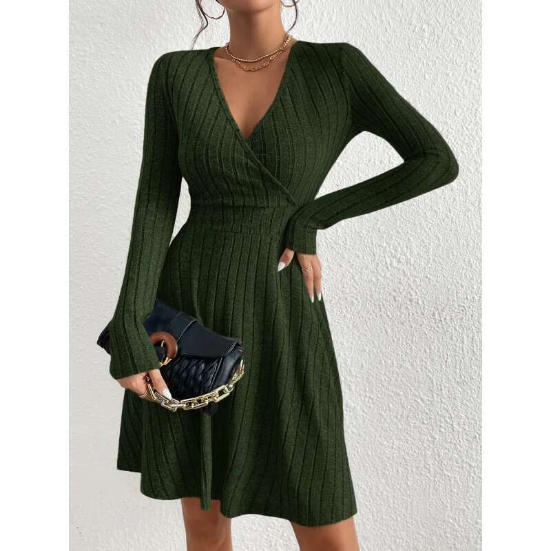 Dongdumaoyi Dames Sexyvwaist Cinching Hot Selling Stof Geribbelde Geborstelde Jurk Met Lange Mouwen C