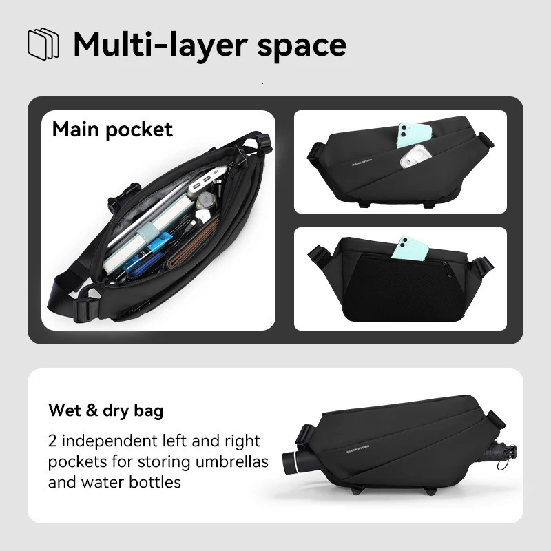 MarkRyden Voyager Multi functional large capacity leather cross body bag umbrella mens messenger shoulder black 250326
