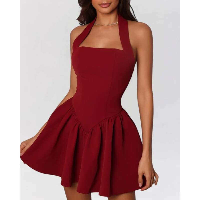 Dongdumaoyi Ruches Mini Spaghetti Band Patchwork Sexy Backless Zoom Kant Hoge Taille Damesmode Jurk