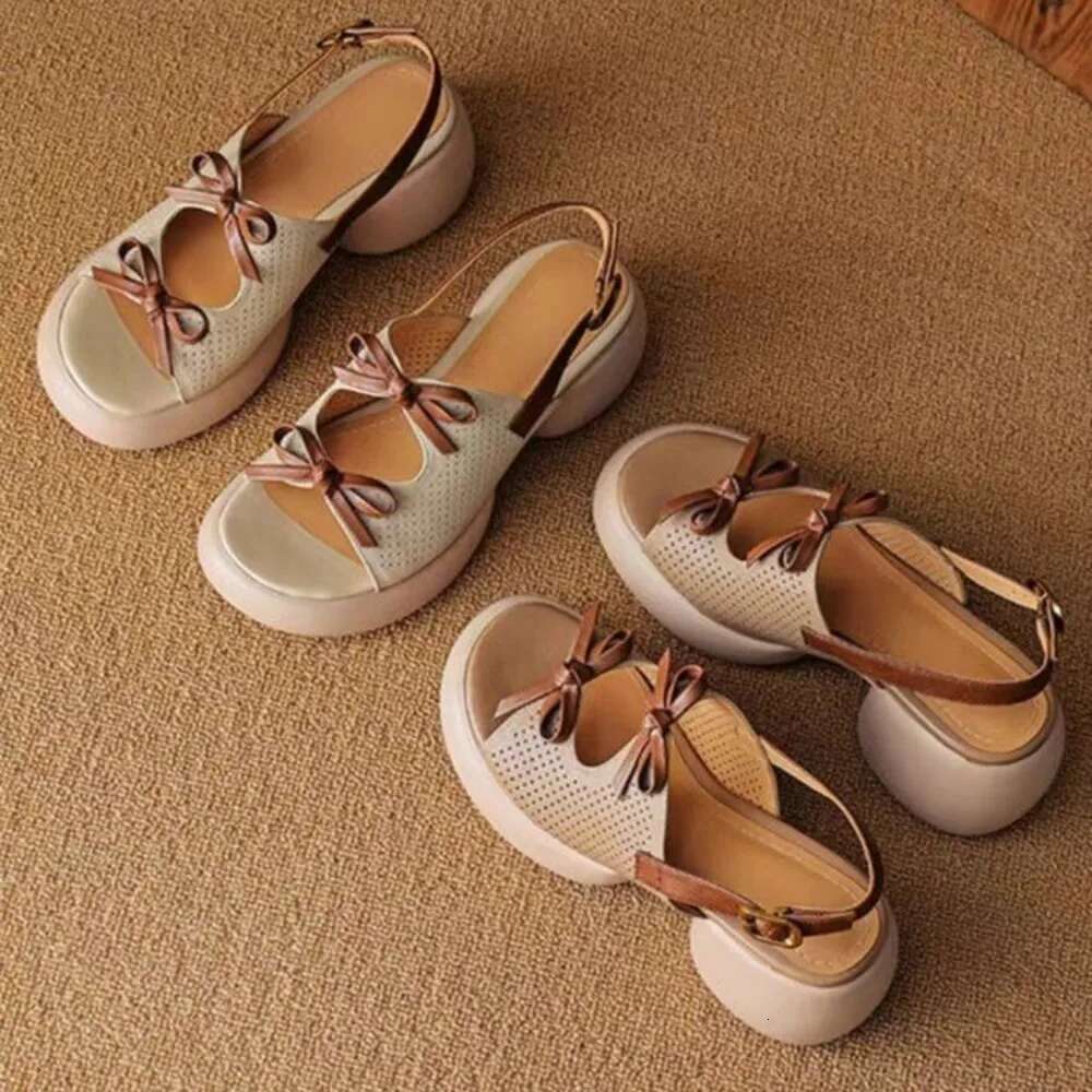 Ladies Summer Fashion Open Toe Narrow Strap Designer Womens Shoes Casual Leather Thick Sole Wedge Women's Sandals Large Size