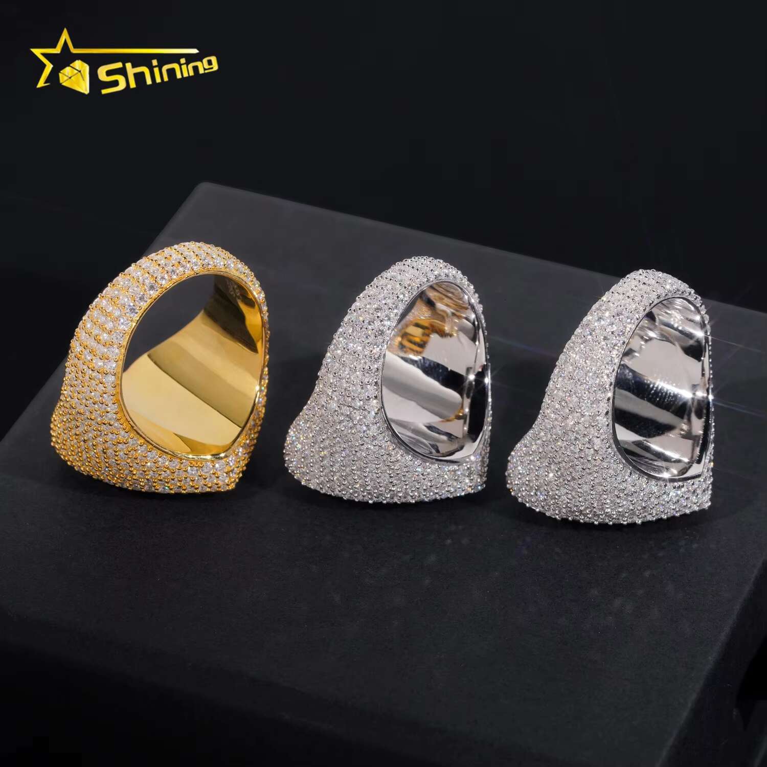 Fully Iced Out Heart Design 925 Silver Two Tone Men GRA Certificate Moissanite Hip Hop Ring