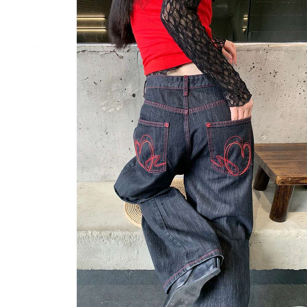 Love Embroidery Baggy Clothes Street Fashion Hip Hop Vintage High Waisted Woman Loose Casual Women Jeans