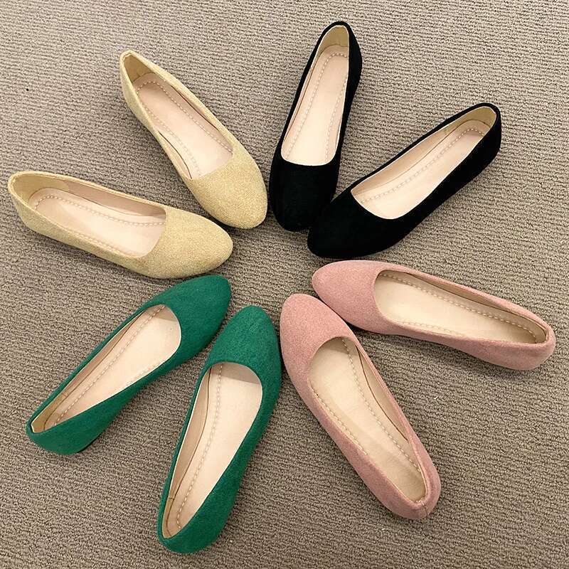 Plus Size 35-42 Women Slip on Candy Color Woman Boat Shoes Black Faux Suede Ladies Ballet Flats