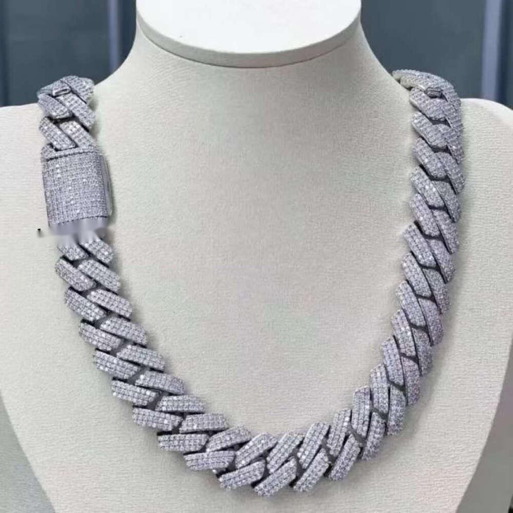 Designer Chain Necklace Hip Hop Jewelry 20mm 3 row K-chain VVS Moissanite Gold plated sterstersier Cuban bracelet Hip Hop