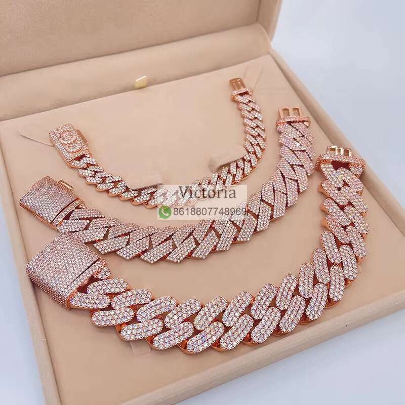 Hip Hop 13MM 20MM 23MM Miami Cuban Link Men Iced Out Rose Gold Moissanite Cuban Bracelet