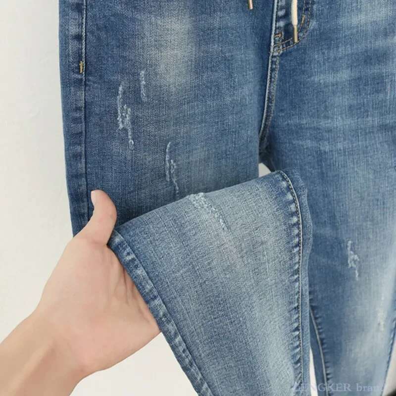 Spring Summer Jeans Women's Stretch Fat Sister Nine-Point Were Thin High Waist Pants Plus Size 5Xl