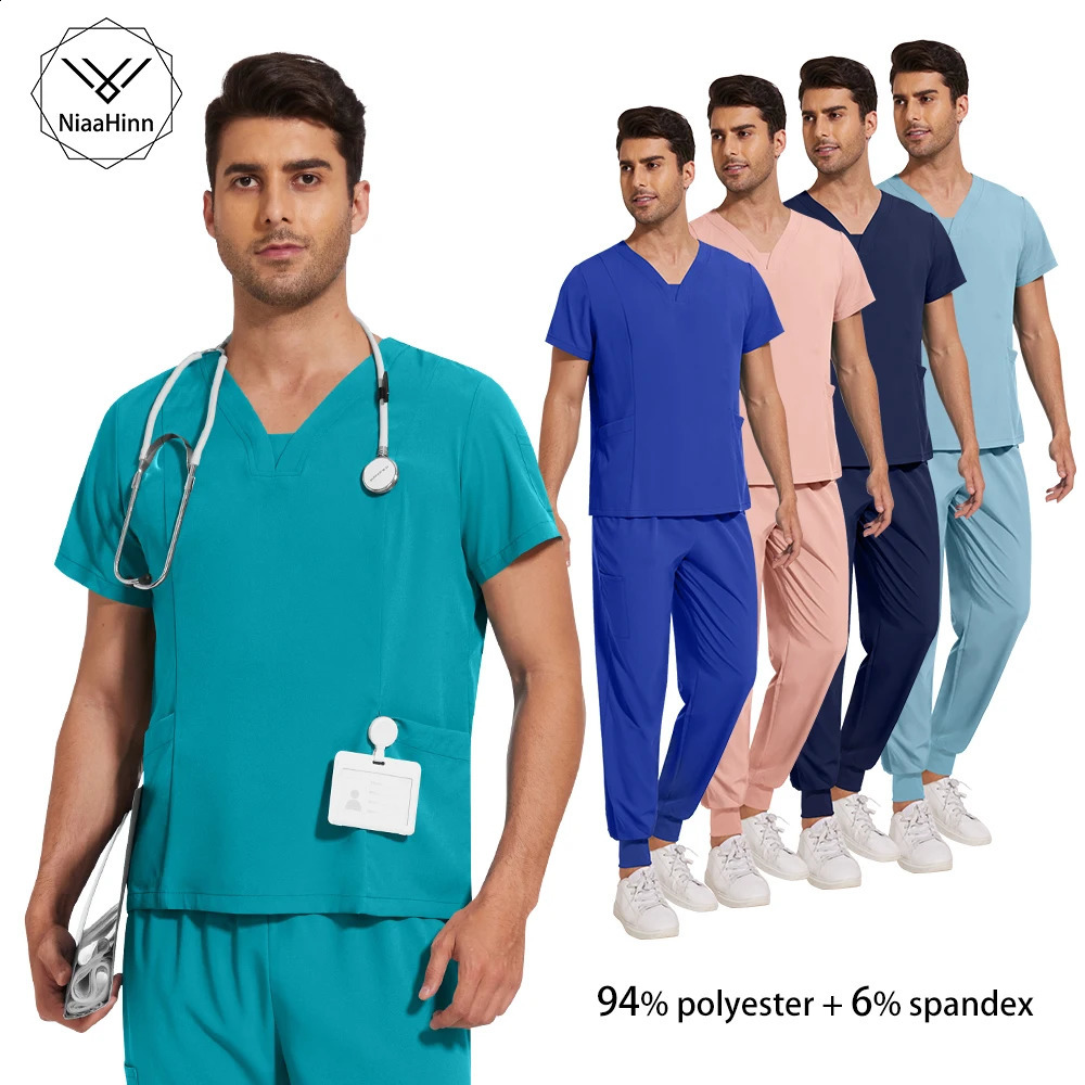 Niaahinn scrub set Hospital elastic uniform Nurse jogging Dental clinic workwear Male veterinary 250326