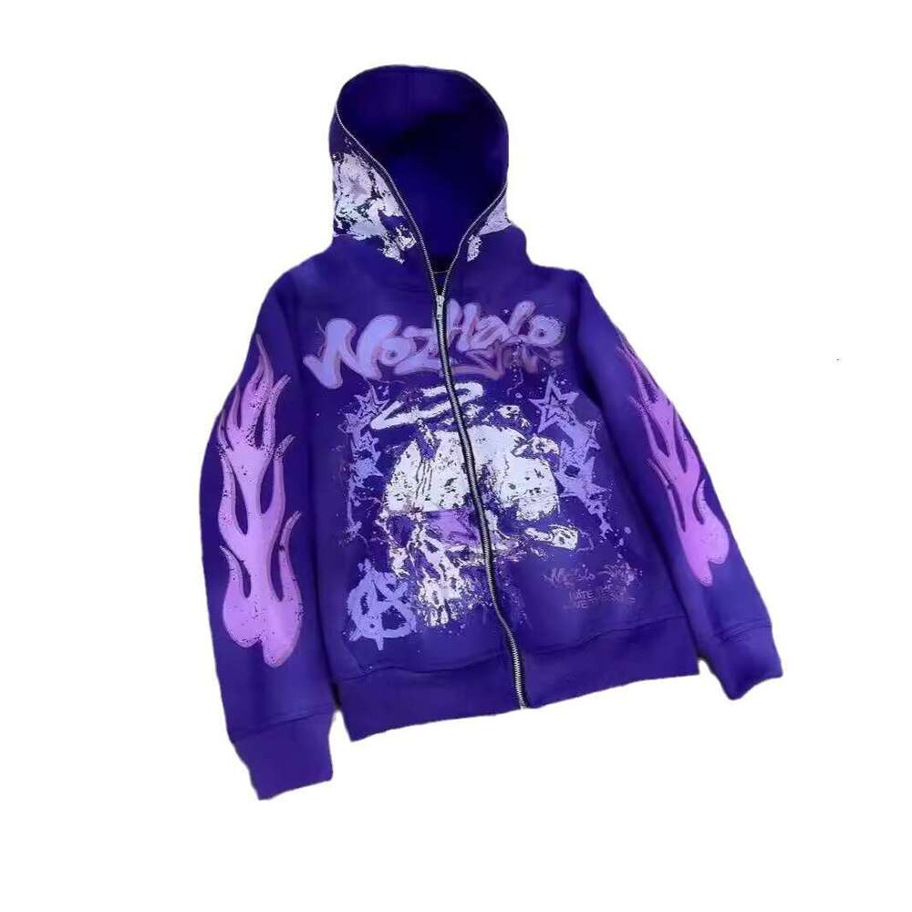 Y2K American Harajuku Dark Hip Hop High Street Cartoon Printed Zipper Loose Hoodie gift for man