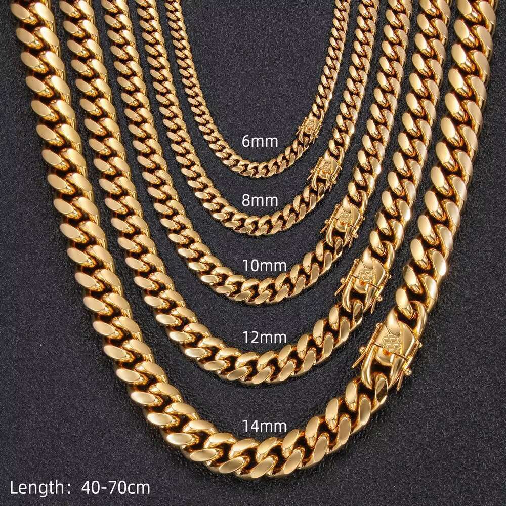 Factory Price 8/10/12/14mm 18k Gold Stainless Steel Cuban Chain Necklace for Women Fashion Jewelry With Dragon Lock Clasp
