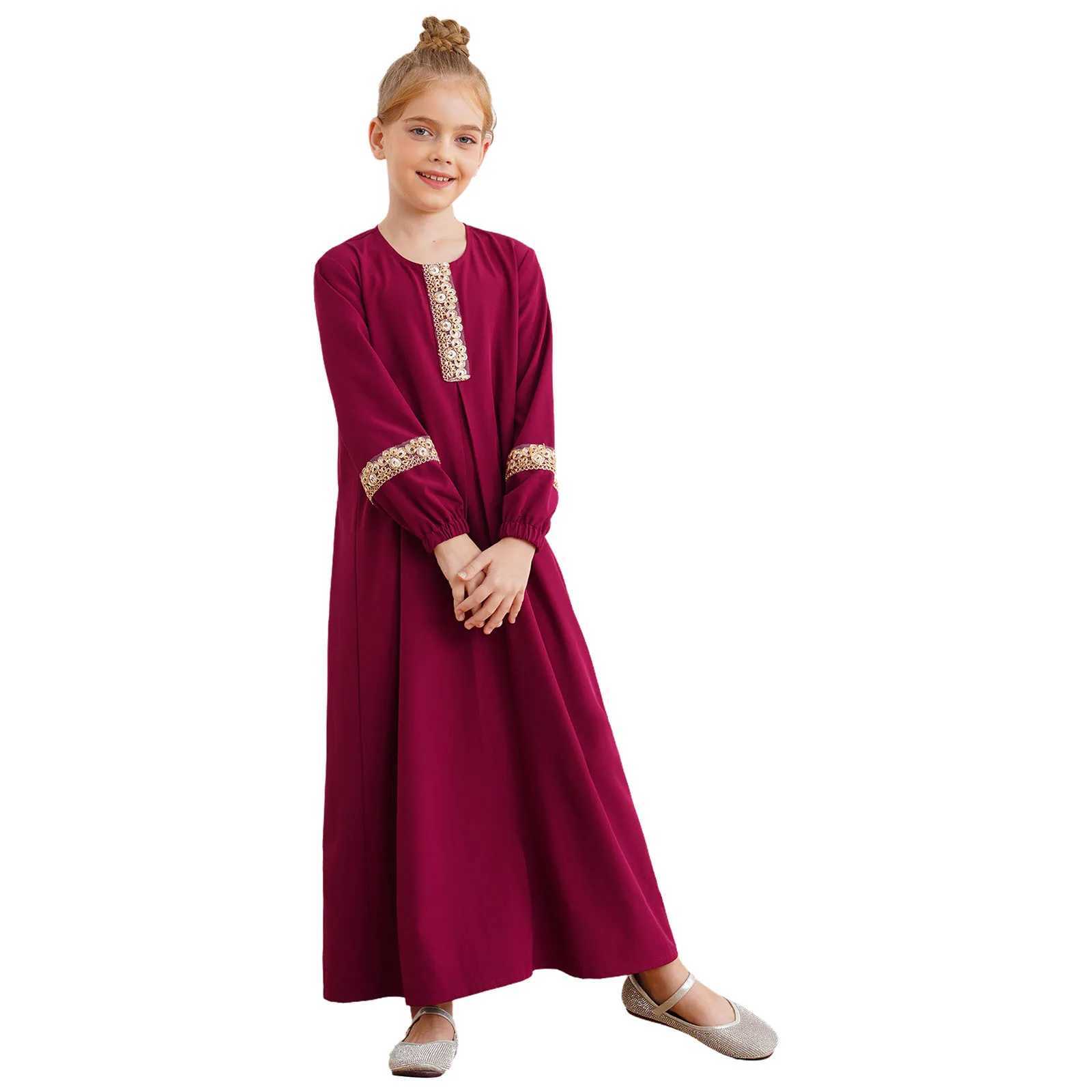 Childrens girl Muslim dress Abaya Morocco Kaftan Islamic childrens clothing Eid al Fitr long sleeved long skirt theme Par makeup W250326