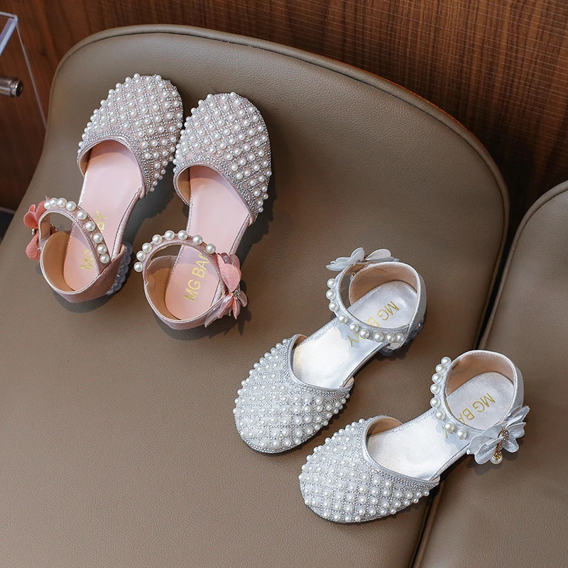 Girls Princess Shoes 3-12 Years Old Silver Crystal Girls High Heels Fashion Non-slip Kids Performance Shoes Childrens Sandals 250326