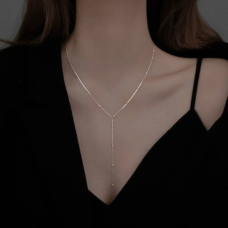 Stainless steel simple round bead long edge necklace border chain geometric womens custom jewelry 250325