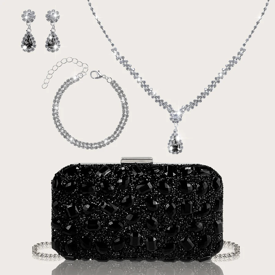 Fashionable y simple rhinestone party clutch and luggage exquisite elegant womens evening bag equipped with gorgeous pendant necklace bracel 250326