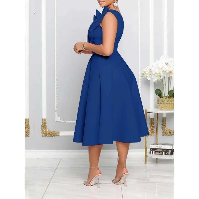 Dongdumaoyi Herfst Sexy Asymmetrische Halslijn Hoge Taille Mouwloze Uitlopende Damesmodejurk