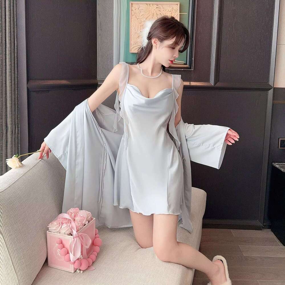 Factory Price 2025 New Arrival Pamas Summer Sexy Women Lace Suspenders Night Dress With Robe