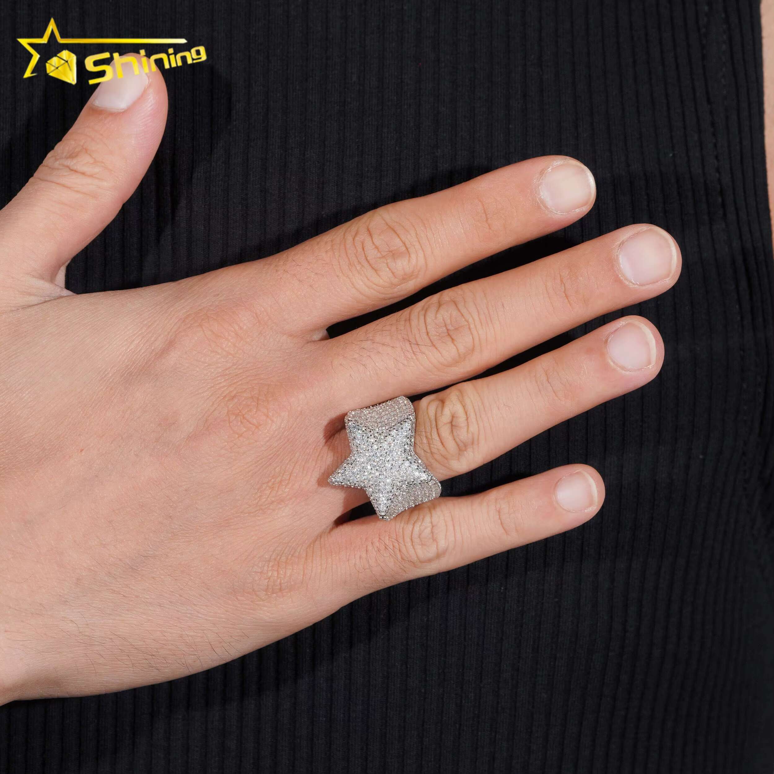 Hip Hop Iced Out High Quality Star Rings 925 Sterling Silver D Color VVS Moissanite Mens Ring