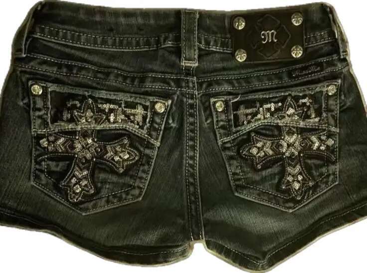 Womens Denim Y2k Sweetheart Gothic Pocket Embroidery Retro Baggy Shorts Low Waist Slim Fashion Mini Skirt