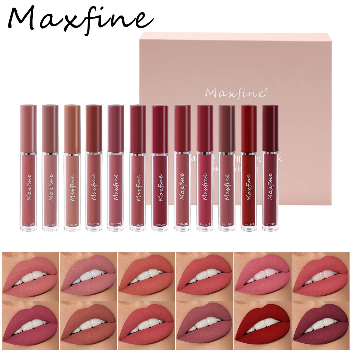 MAXFINE 6 pieces/set matte liquid lipstick set non and non stick to cup lip gloss waterproof and long-lasting lip gloss 250317