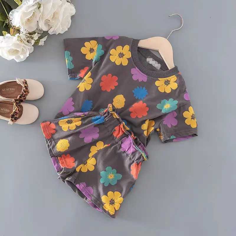 Summer baby girl clothing set childrens printed T-shirt and shorts 2-piece set childrens fashion topT250327