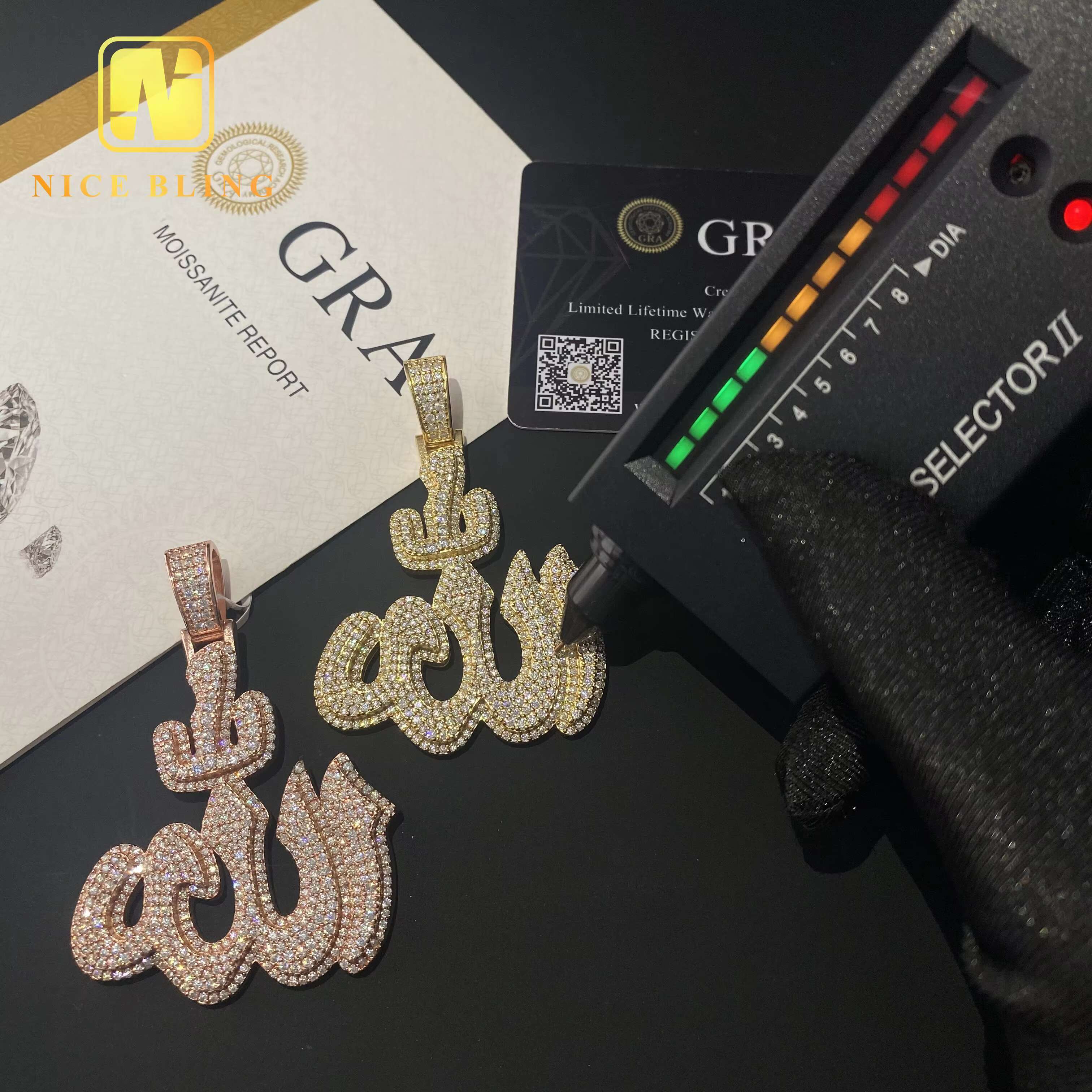 Pass Diamond Tester Custom Hip Hop Moissanite Diamond Jewelry Ice Out 925 Sterling Silver VVS Moissanite Fire Allah Pendant
