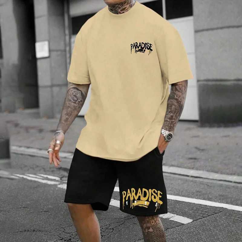 2024 Summer Mens Casual Short Sleeve Shorts Set Simple Letter Print Breathable Street Shoot 2-Piece Fashion O Collar Mens SuitXJ250326