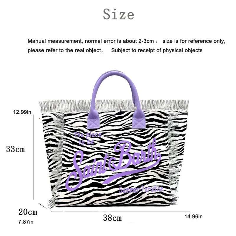 SAINT BARTH Autumn Winter New Women's Large Capacity Casual Black And White Leopard Print Canvas Handmade Tassel Handbag