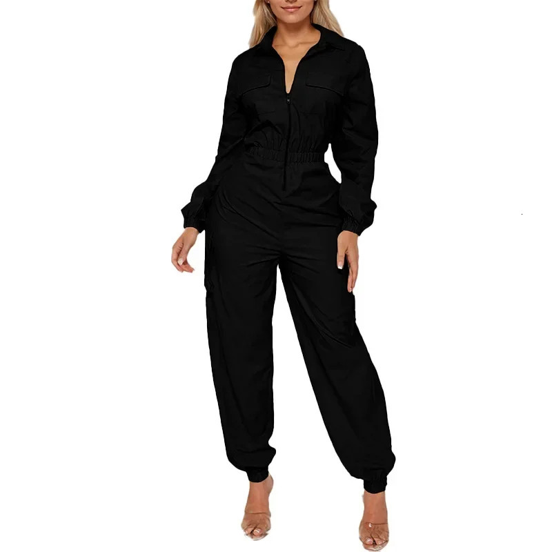Fashion crossover womens jumpsuit with elastic waist pocket and fit outdoor work clothes long pants 250326