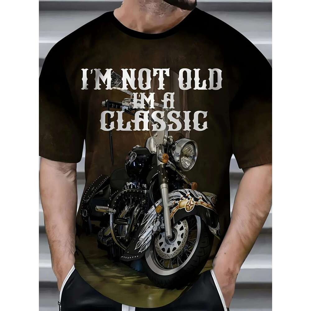 Men s short sleeved T shirt D printed motorcycle pattern casual top men fashion summer