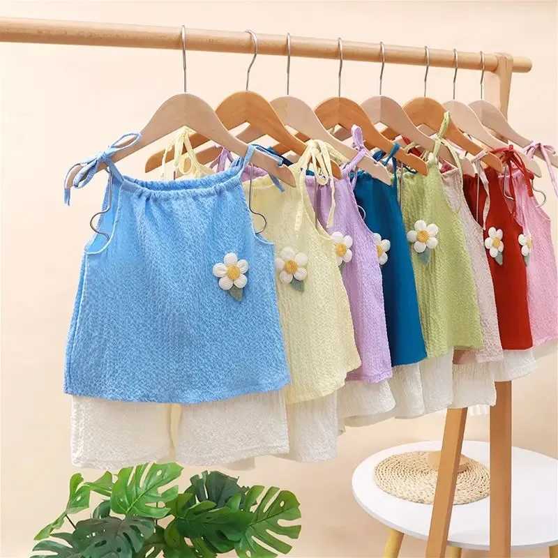 Girls set summer new Korean fashion floral vest shorts daily two-piece set childrens clothing girlT250327