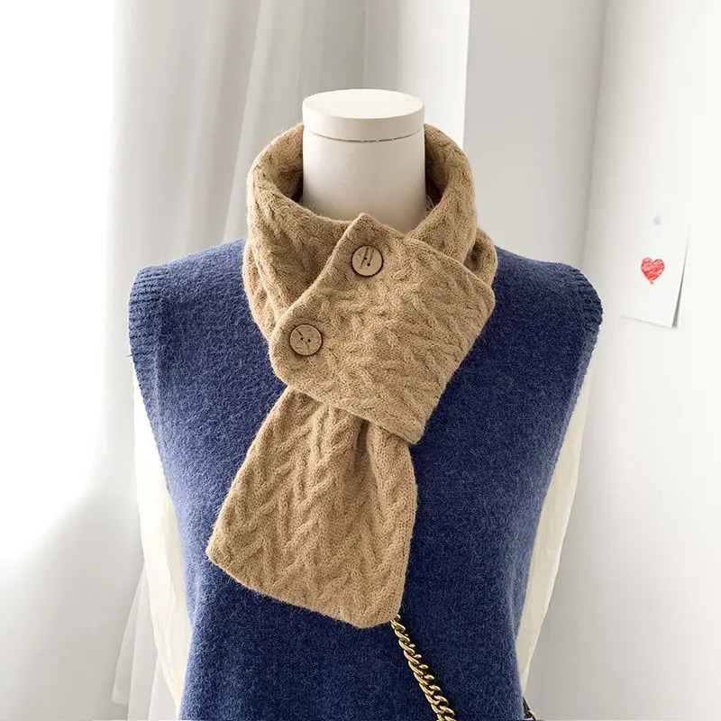 Womens autumn and winter Korean retro neck protection wild knitted wool scarf solid color warm scarf bib Bufandas 250322
